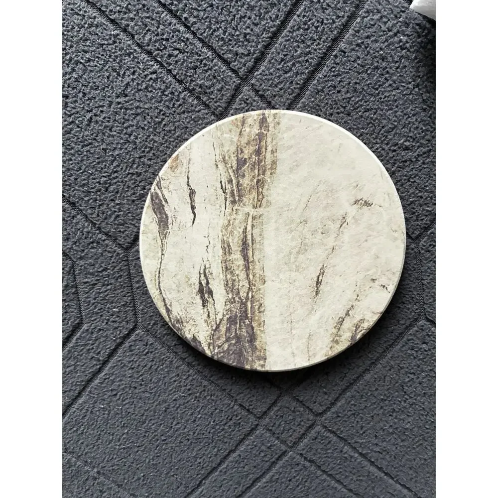 New Ultimate Hostess 6pc Round Stone Coasters w/ Metal Holder, Absorption Stone